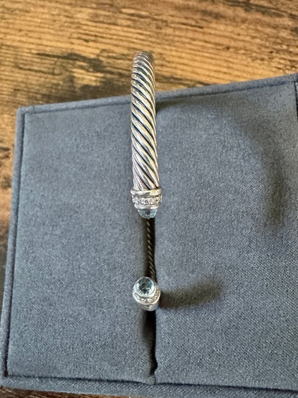 David Yurman Cable Cuff Bracelet w/ Blue Topaz & White Diamonds - 5 mm - Sz Med - Picture 11 of 16